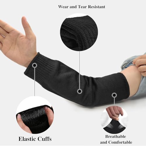 Helweet Schnittfeste Ärmel, Unterarmschutz Arm Sleeve, Ärmelschoner, 1 Paar Arm Guard, Armschützer, Hitzebeständig, Atmungsaktiv, UV-Schutz, für Damen Herren Garten Küche Schnitzarbeiten, Schwarz