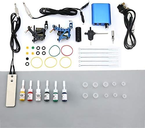 WEIHAN Tattoo Complete Tattoo Kits 2 Machine Gun Beginner Tattoo Set 6 Inks Needle Grips Foot Petal Power Supply 220V