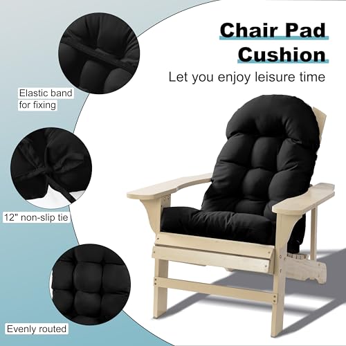 Image of Adirondack Chair Cushion, Rocking Chair Cushion 44x19.4x4 inch, High Back Patio Cushions of Upper and Lower with Ties, Sunscreen and Fade-Resistant (Black, 1)
