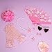 Fumwase 8Pcs Pink Tea Party Accessories Set Gloves Hats Necklace Fan Bracelet Earrings Sunglass Ring for 20s 50s Accessories (Pink)