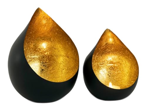Kerzenständer Kerzenhalter Teelichthalter Metall schwarz Gold Farbe Tropfenform
