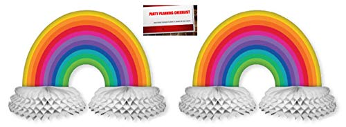 Rainbow Honeycomb Paper Centerpiece Decoration Pack of 2 Plus Party Planning Checklist