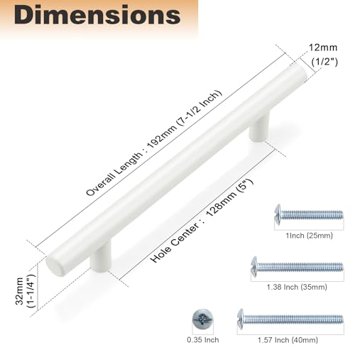 Image of Probrico 10 Pack|White Kitchen Cabinet Pulls 5 Inch Euro Style T Bar Handles Cupboard Stainless Steel Modern Cabinet Hardware
