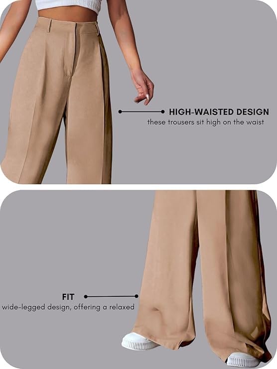 Image of GRECIILOOKS Women High Rise High Waist Trousers Flared Korean Style Formal Pants| Elegant Workwear for Office, College & Events (Available in Plus Size)