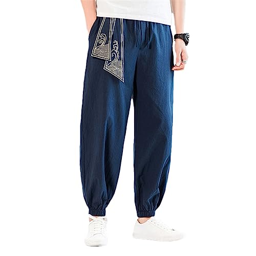 Pantalon sarouel japonais homme ample décontracté brodé bleu marine 36-41
