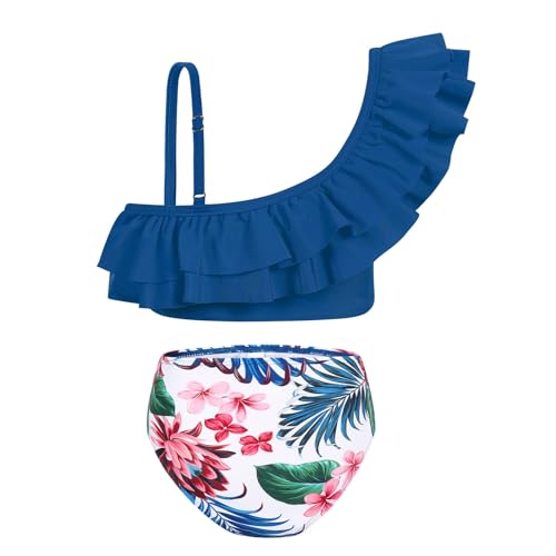 Girls Two Pieces Swimsuit Ruffle One Shoulder Bathing Suits Kids Flounced Beach Pool Swimwear for 6-13 Years3