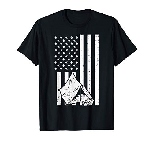 White American Flag Tent Vintage Camping Patriotic Camper Camiseta