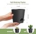 WSMKSZ 4 inch Self Watering Pots for Indoor Outdoor Plants, 6 Pack Plastic Flower Planters with Drainage Holes and Removable Saucers, Plant Pots with Wicking Rope, Modern Decor, Black