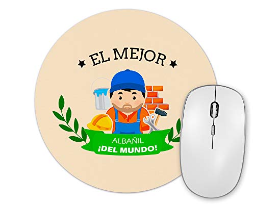 Planetacase - Alfombrilla De Ratón Original - Mejor Albañil del Mundo - Redonda 20 cm - para Oficina o Despacho - Superficie de Poliéster - Diseño Albañil