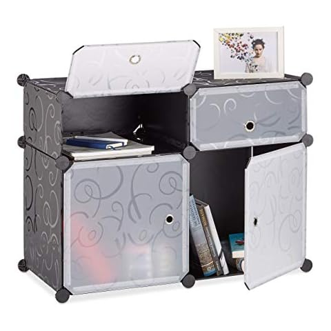 Relaxdays Estantería Modular con 4 Compartimentos, Negro Cover