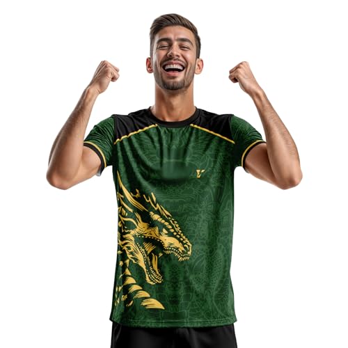 Image of YOURJERSEY Real Dragon Fury Football Jersey | Custom Name & Number | 3 Colors: Red | Black | Green | Sizes 2Y to 4XL | Premium Custom Football & Cricket Jersey | Premium Breathable Fabric