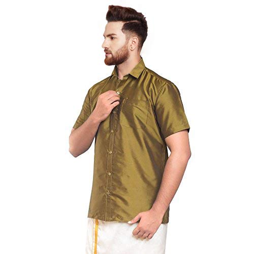 Image of SJS-Men's Half Sleeve Solid Art Silk Shirt