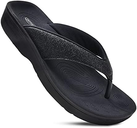AEROTHOTIC Women's Comfortable Orthotic Flip-Flops Sandal (US Women 9, Crystal Black)