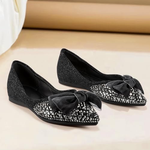 Generic Women's Silver Rhinestone Pointed Toe Flats: Comfortable, Lightweight, Dressy Ballet Shoes for Adult Women2