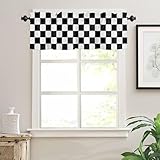 Black and White Modern Mosaic Lattice Valance Curtains for Living Room/Bedroom/Bathroom/Kitchen Window,Rod Pocket Valance Tiers Small Curtain Drape Panel,Minimalistic Abstract Geometric Plaid 42'x12'