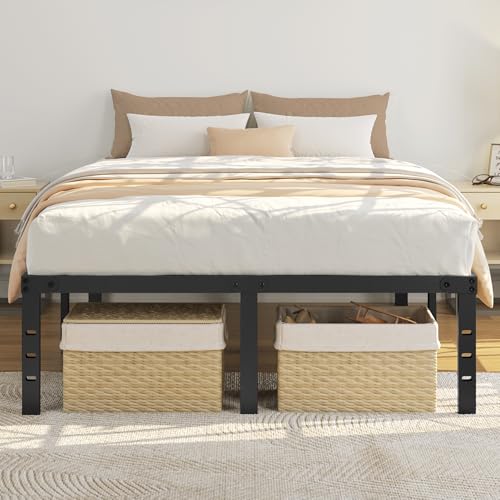 Yaheetech Base de Cama Doble de Metal de 36 cm con Soporte de Listones de Acero Resistente, Base de colchón Antideslizante, no Necesita somier, Almacenamiento Debajo de la Cama, Montaje fácil, Color