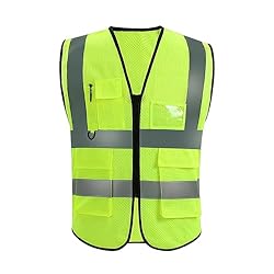 DHSBGWSX Chaleco de Seguridad Reflectante Amarillo...: Contenido del producto: recibirás 1 chaleco reflectante amarillo neón con un pecho de 120 cm, un ancho de hombro de 46 cm y una longitud de 68 cm. Esta es una prenda funcional para la noche o en un ambiente con poca luz. Material del producto: el cha...