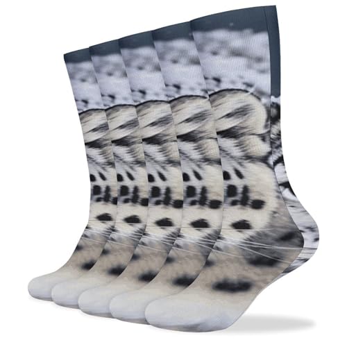 FZQVSGW Blue Eyed Snow Leopard Athletic Socks Pack of 5, Breathable Crew Socks, Outdoor Sports Socks for Men Women