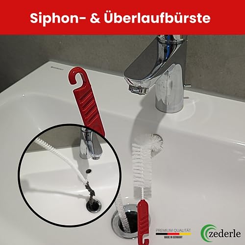 zederle 2X Reinigungsbürsten für Abwasserkanäle & 2X Bürsten für den Waschbeckenüberlauf, Rohrreiniger, Drain Reinigungsbürste, Entfernen Langer Haare, Überlaufbürste