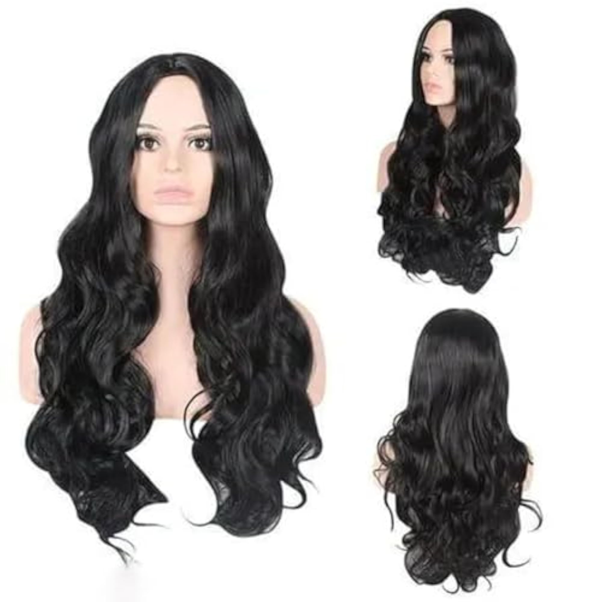 Wavy Black Wig for Women, Daily Party Use, 24cm