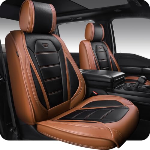 Image of CAR PASS Nappa Leather Car Seat Covers Front Seat Faux Leather,Black Brown