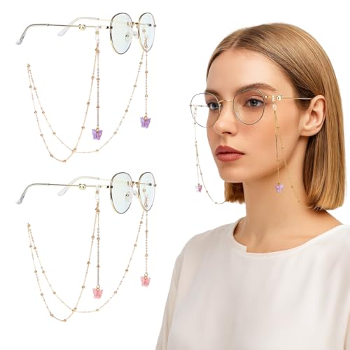THQAE 2 pcs mariposa cadenas de gafas para mujer,accesorios decorativos para gafas,antideslizante cadena gafas,cadenas de gafas para llevar alrededor del cuello