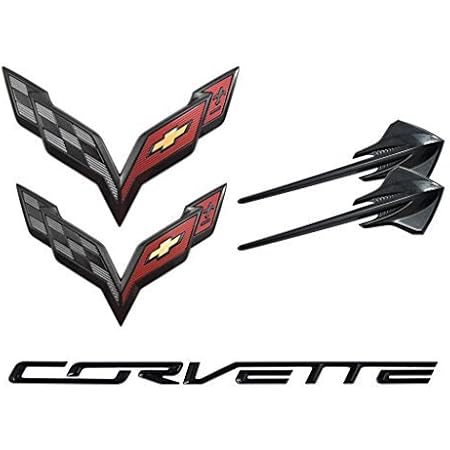 2014-2019 C7 Corvette Genuine Carbon Flash Black Front Rear Emblem Kit 23465587