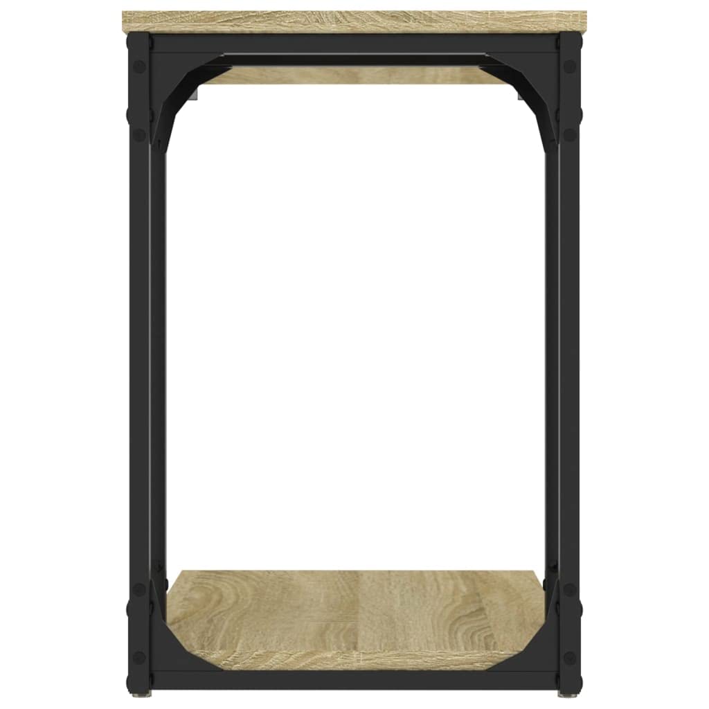 Mesa auxiliar de roble Sonoma, 50 x 35 x 52 cm, mesa de centro en forma de C, ahorra espacio, mesa de sofá de diseño industrial con estructura de metal y estante para salón