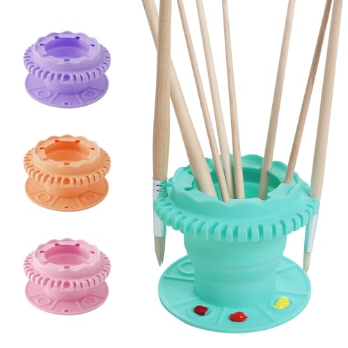 SESENSE Paint Brush Cleaner - Foldable Silicone Paint Brush Cleaner Rinse Cup with Palette and 40 Brush Storage Holder for Classroom Studio Outdoor Painting (1, Light Blue)