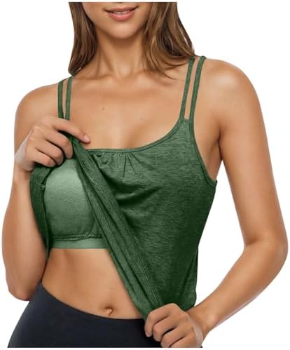 Tank Top with Built in Bra for Women Loose Fit Workout Spaghetti Strap Camisole Tops Casual Scoop Neck Cami Shirts