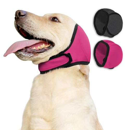 PAPIAMEN Dog Ear Covers,Dog Ear Muffs Noise Protection No Shake Head Wrap for Bath,Anxiety Relief Quiet Dogs Calming Hoodie,Adjustable Shower Cap Pet Ears for Grooming,Swimming,Hematoma(Fuchsia,S)