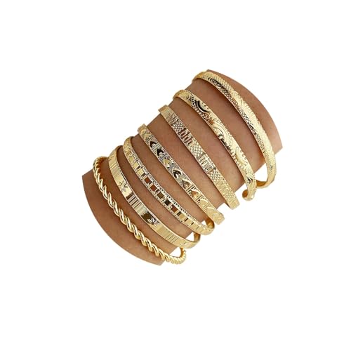 WATEFOER Pulseras de Oro para Mujer, Juego de 7 Pulseras Apilables de Múltiples...