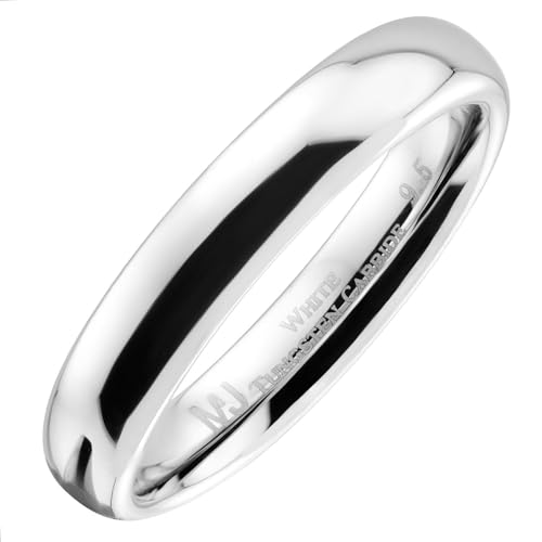 MJ Metals Jewelry Custom Engraved Classic Mirror Polished White Tungsten Carbide 4mm COMFORT FIT...