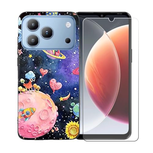 LCEHTOGYE �K�p Blackview Wave 7C +�����K���X�X�N���[���v���e�N�^�[�p�P�[�X�A�K�p Blackview Wave 7C (6,56")�ƌ݊����̂���u���b�N�\�t�gTPU�V���R���Q���P�[�X�ی�J�o�[ LLM38