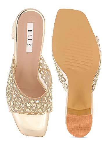 Image of ELLE Women's Embellished Block Heel Slip-On Sandals