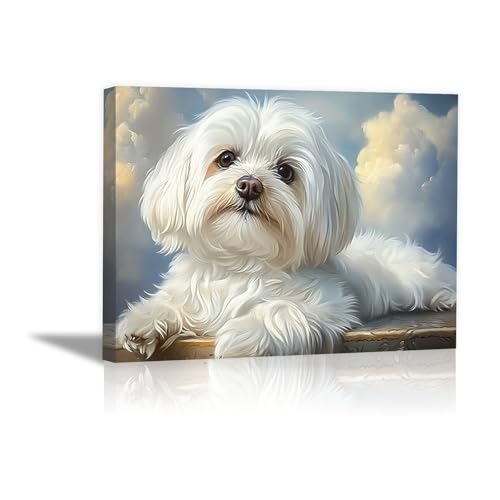 Tableau de salle de bain moderne en toile de chien blanc 20x30 cm décor de salon