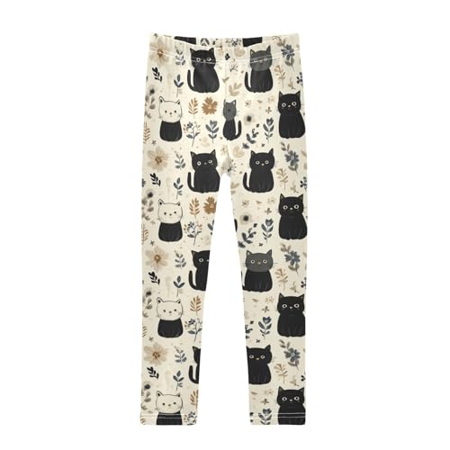 Girls Leggings Vintage Cats Flowers White Kids Length Leggings Pants Athletic Yoga Pants Toddler Tights Trousers 4T