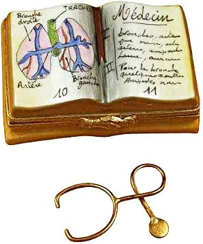 Rochard - Professional Limoges Boxes - Medicine Book with Stethescope Porcelain Limoges Boxes