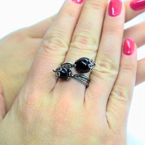 Alliance sarde argent pierre onyx bague réglable femme
