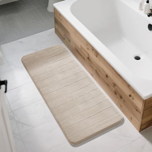 Yimobra Bathroom Runner 55"x24", Non Slip Memory Foam Bath Mat, Super Soft Water Absorbent Hallway Carpet, Machine Washable Rug for Vanity Tub Shower, Beige by Yimobra - Image 7