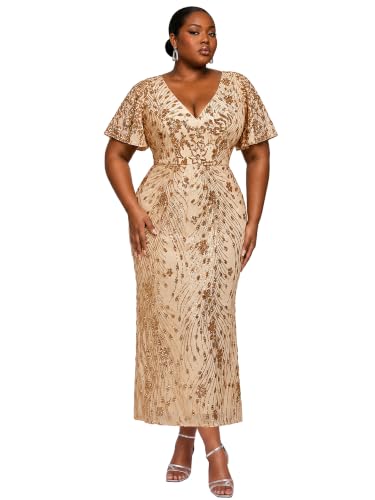 Image of Ever-Pretty Plus Women's Sequin Maxi Plus Size Formal Mother of Bride Dress