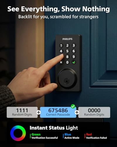 Philips Smart Lock, Smart Door Lock Built-in WiFi, App Remote Control, Keyless Entry Door Lock for Front Door, Deadbolt Lock Auto Lock, Support Alexa & Google, IP54 Waterproof, Black - image 7