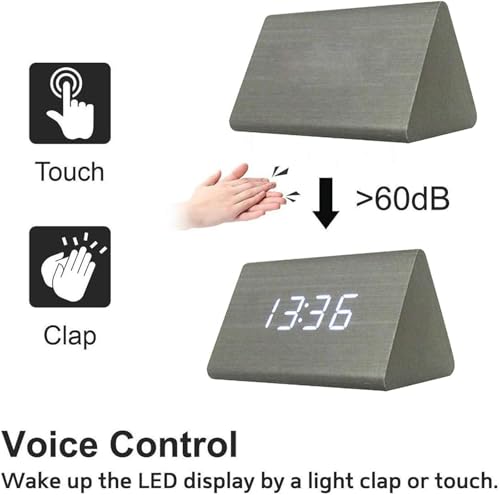 Reloj de escritorio en madera ecológica con pantalla LED y sensor acústico 7
