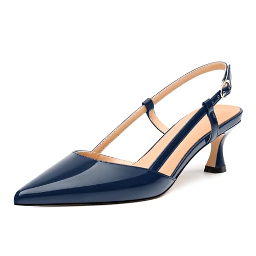 Womens Slingback Pumps, Pointed Toe Low Kitten Heel Shoes for Women, Comfort Leather Insole Daily Pumps for Women 2