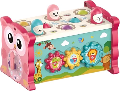 Image of BeFunky 8 in 1 Montessori Toys - Sensory Development for Toddler - Activity Educational Hammering Pounding - Whack a Mole Game - Birthday Gifts for 18+ Months Kids (Red)