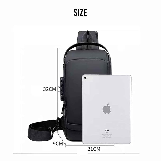 Image of Zollyss Multifunctional Sling Bag For Men & Women With USB Charging Port, Waterproof, Anti-theft Lock, 32x21x9 cm