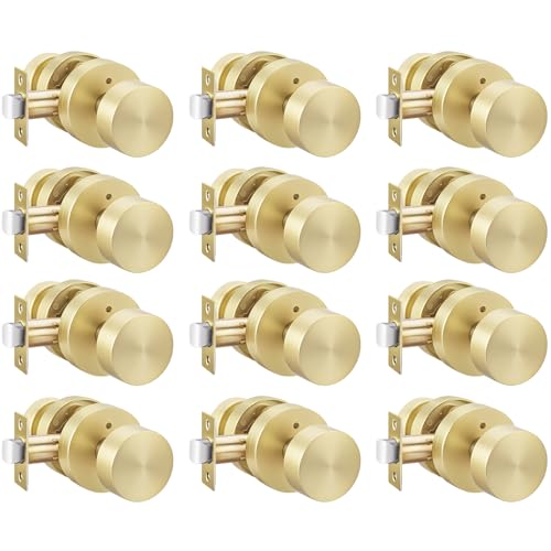Image of Haidms Brushed Gold Door Knobs Interior, Heavy Duty Zinc-Alloy Privacy Door Knob, Gold Interior Door Knobs for Bedroom & Bathroom, Round Ball Design with Emergency Unlock(12 Pack)