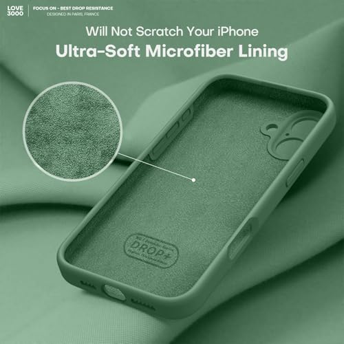Image of LOVE 3000 Designed for iPhone 16 Case, Premium Silicone with [Soft Anti-Scratch Microfiber Lining] Shockproof Protective Phone Case for Men Women Girls 6.1 inch, Green