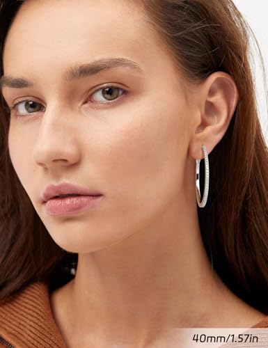 Ladylike Moissanite Hoop Earrings, 1.17-2.19cttw D Color VVS1, 925 Sterling Silver Large Huggie Hoop Earrings for Women, Hypoallergenic Lightweight Wedding Ear Jewelry, 30mm 40mm 50mm2