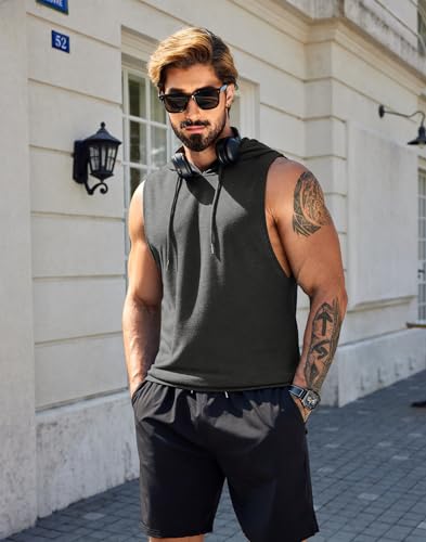COOFANDY Sleeveless Hoodies for Men Workout Hooded Tank Tops Muscle Cut Off Shirts Bodybuilding Gym Shirt3